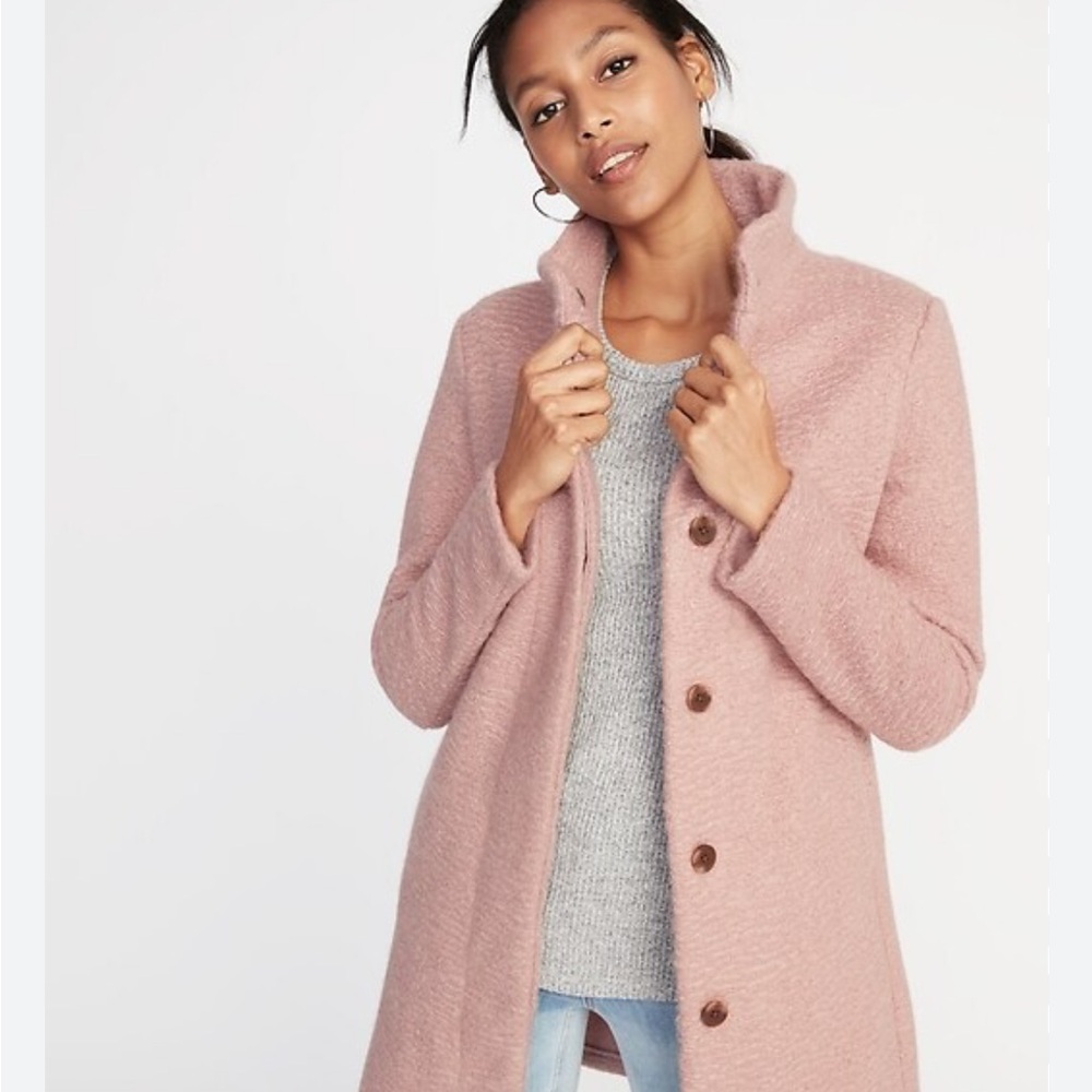 Old Navy Pink Mock-neck Bouclé Coat